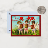 ヴィンテージバレンタインキューピッドホールディング赤いハート植物 ノートカード (正面/裏面インサイチュ)