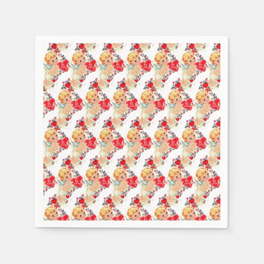 ヴィンテージバレンタインケルビエンジェルベミーラブ スタンダードカクテルナプキン (正面)