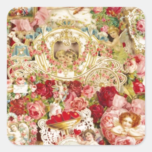 ヴィンテージバレンタインコラージュ スクエアシール (正面)