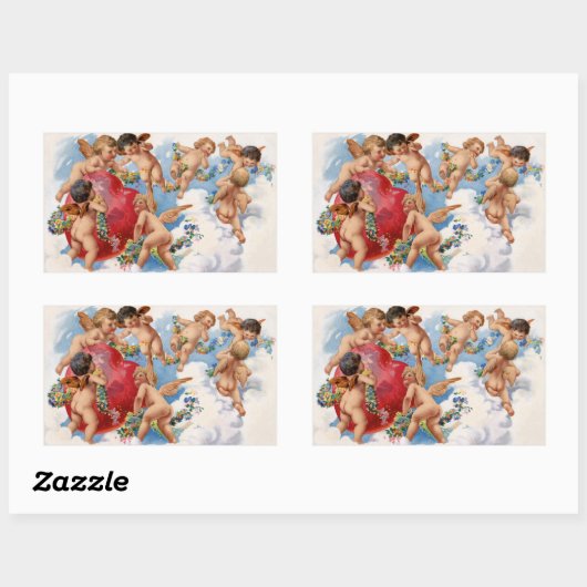 ヴィンテージバレンタインデイエンジェルスタンプ 長方形シール (シート)