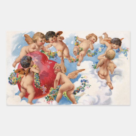 ヴィンテージバレンタインデイエンジェルスタンプ 長方形シール (正面)