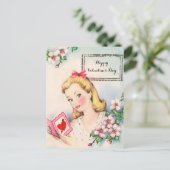 ヴィンテージバレンタインデイカードガールかわいらしカスタムー シーズンポストカード (スタンド正面)