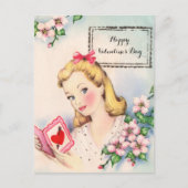 ヴィンテージバレンタインデイカードガールかわいらしカスタムー シーズンポストカード (正面)