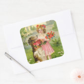 ヴィンテージバレンタインデイガールアンドドッグ スクエアシール (封筒)