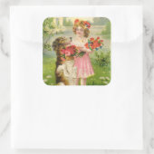 ヴィンテージバレンタインデイガールアンドドッグ スクエアシール (バッグ)