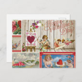 ヴィンテージバレンタインデイコラージュ – 天使、ハート シーズンポストカード (正面/裏面)