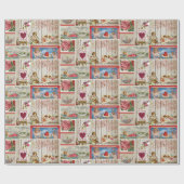 ヴィンテージバレンタインデイコラージュ – 天使、ハート ラッピングペーパー (フラット)