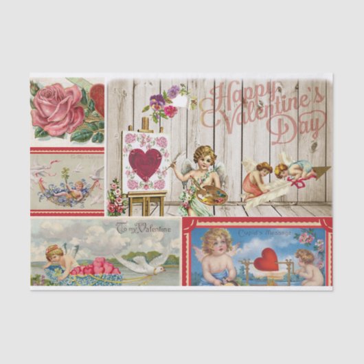 ヴィンテージバレンタインデイコラージュ – 天使、ハート 薄葉紙 (正面)