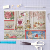 ヴィンテージバレンタインデイコラージュ – 天使、ハート 薄葉紙 (クラフト)