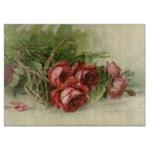 ヴィンテージバレンタインデイラブクリムゾンレッドローズ カッティングボード (正面)