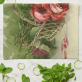 ヴィンテージバレンタインデイラブクリムゾンレッドローズ キッチンタオル (折り畳み)