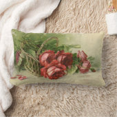 ヴィンテージバレンタインデイラブクリムゾンレッドローズ ランバークッション (ブランケット)