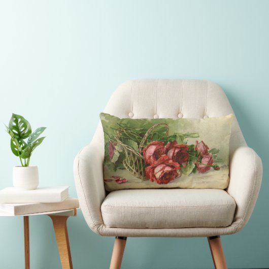 ヴィンテージバレンタインデイラブクリムゾンレッドローズ ランバークッション (椅子)