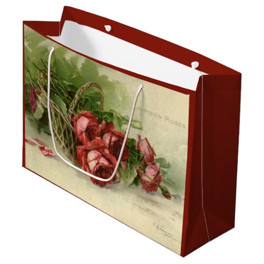 ヴィンテージバレンタインデイラブクリムゾンレッドローズ ラージペーパーバッグ (正面アングル)