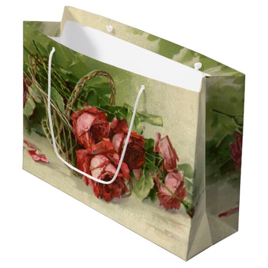 ヴィンテージバレンタインデイラブクリムゾンレッドローズ ラージペーパーバッグ (正面アングル)