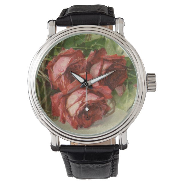 ヴィンテージバレンタインデイラブクリムゾンレッドローズ 腕時計 (正面)