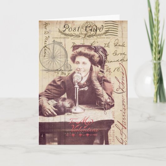 ヴィンテージバレンタインデイレディアンティークスタイルコラージュ シーズンカード (正面)