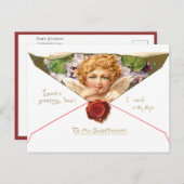 ヴィンテージバレンタインデケルブと紫の花 ポストカード (正面/裏面)