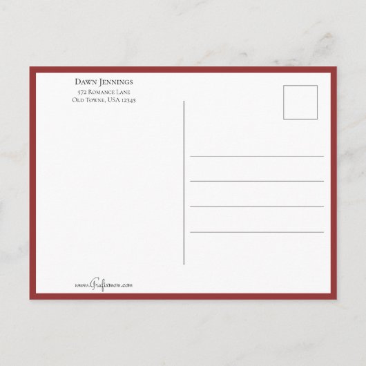 ヴィンテージバレンタインデケルブと紫の花 ポストカード (裏面)