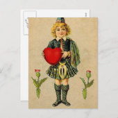 ヴィンテージバレンタインデスコティッシュボーイ&ハート シーズンポストカード (正面/裏面)