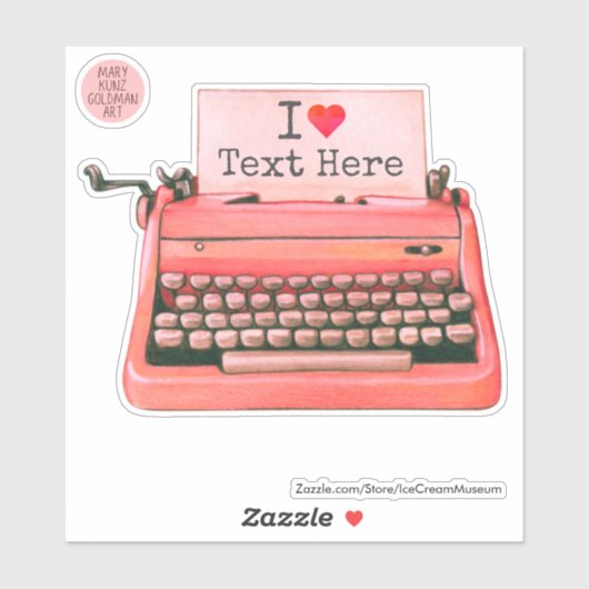 ヴィンテージバレンタインデタイプライターハートレトロ赤 シール (シート)