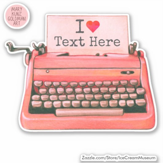 ヴィンテージバレンタインデタイプライターハートレトロ赤 シール (正面)