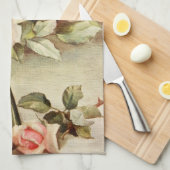 ヴィンテージバレンタインデラブロマンスピンクロース キッチンタオル (四つ折り)