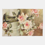 ヴィンテージバレンタインデラブロマンスピンクロース キッチンタオル (横)
