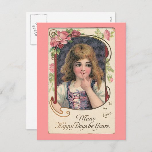 ヴィンテージバレンタインデーから愛のはがき シーズンポストカード (正面/裏面)