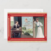 ヴィンテージバレンタインデーかわいいカップル電話 ポストカード (正面/裏面)