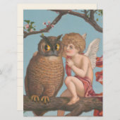 ヴィンテージバレンタインデーかわいいケルビフクロウ シーズンカード (正面/裏面)