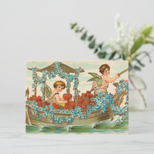 ヴィンテージバレンタインデーかわいいハートキューピッドcherubs シーズンカード (スタンド正面)