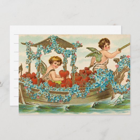 ヴィンテージバレンタインデーかわいいハートキューピッドcherubs シーズンカード (正面/裏面)