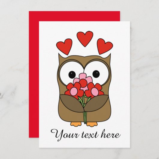 ヴィンテージバレンタインデーかわいいフクロウと花 シーズンカード (正面/裏面)
