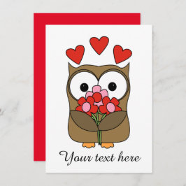 ヴィンテージバレンタインデーかわいいフクロウと花 シーズンカード