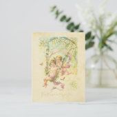 ヴィンテージバレンタインデーかわいい天使の木の花 シーズンポストカード (スタンド正面)