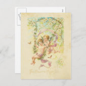 ヴィンテージバレンタインデーかわいい天使の木の花 シーズンポストカード (正面/裏面)