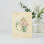 ヴィンテージバレンタインデーかわいい女の子ピンクのバラ愛 シーズンポストカード (スタンド正面)