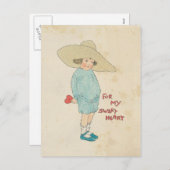 ヴィンテージバレンタインデーかわいい子どもハート恋人 シーズンポストカード (正面/裏面)