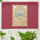 ヴィンテージバレンタインデーかわいい子in the Meadow キッチンタオル (折り畳み)