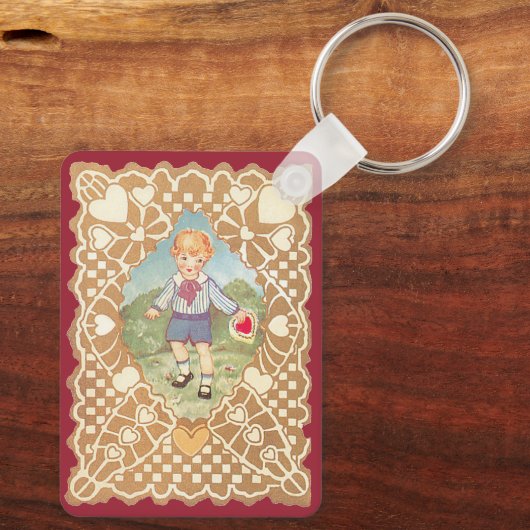 ヴィンテージバレンタインデーかわいい子in the Meadow キーホルダー (裏面)