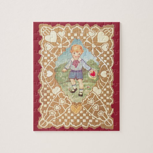 ヴィンテージバレンタインデーかわいい子in the Meadow ジグソーパズル (縦)