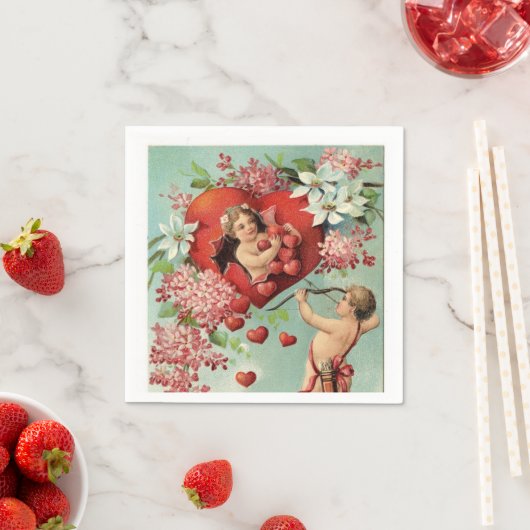 ヴィンテージバレンタインデーとハート スタンダードカクテルナプキン (インサイチュ)