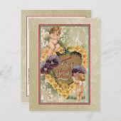 ヴィンテージバレンタインデーとパンジー ポストカード (正面/裏面)