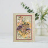 ヴィンテージバレンタインデーとパンジー ポストカード (スタンド正面)