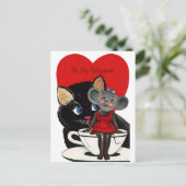 ヴィンテージバレンタインデーねこマウスティーカップハート シーズンポストカード (スタンド正面)