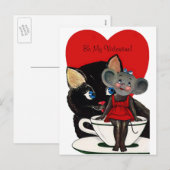 ヴィンテージバレンタインデーねこマウスティーカップハート シーズンポストカード (正面/裏面)