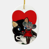 ヴィンテージバレンタインデーねこマウスティーカップハート セラミックオーナメント (正面)