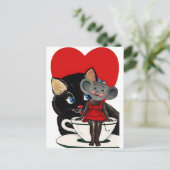 ヴィンテージバレンタインデーねこマウスティーカップハート ポストカード (スタンド正面)