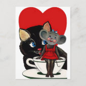 ヴィンテージバレンタインデーねこマウスティーカップハート ポストカード (正面)